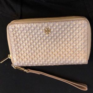 Tory Burch rose gold quilted wallet